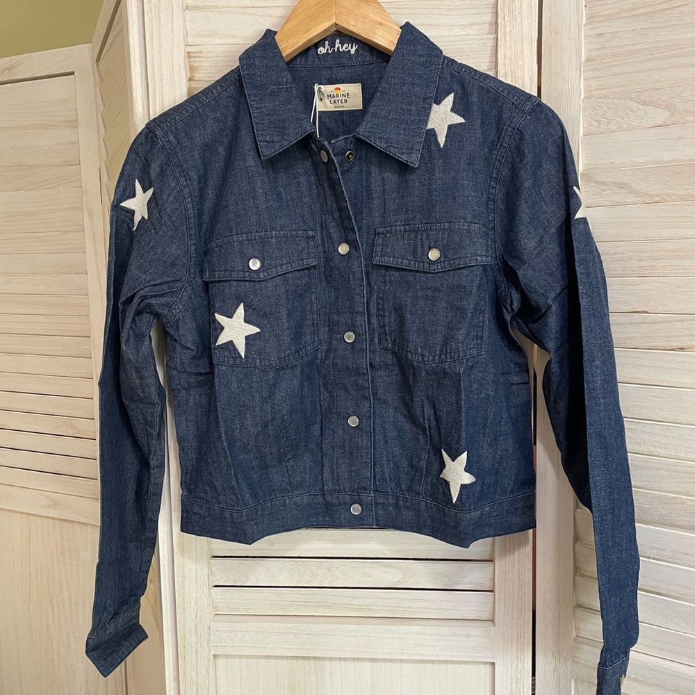 Marine Layer Cropped Embroidered Denim jacket